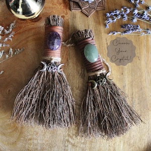 Triple Moon Pentacle Witch's Besom, Witch's Protection Altar Broom, Cinnamon Broom, Crystal Broom, Witchy Decor, Choose Your Crystal