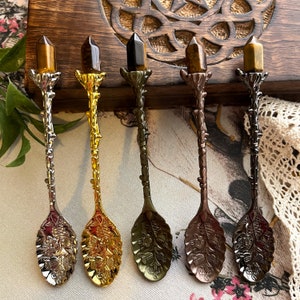 Tigers Eye Crystal Witch Spoon, Altar Tools, Fairy Spoon, Witchcraft Tools, Crystal Intention Spoon, Apothecary Spoon