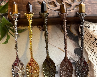 Tigers Eye Crystal Witch Spoon, Altar Tools, Fairy Spoon, Witchcraft Tools, Crystal Intention Spoon, Apothecary Spoon