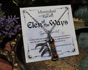 Elen Of The Ways Spell Jar Amulet Necklace, Antler Charm, Witchy Crystal Jewelry
