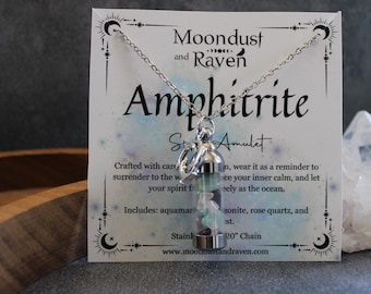 Amphitrite Spell Jar Amulet Necklace, Witchy Crystal Charm Jewelry, Amphitrite Jewelry, Amphitrite Offering, Wearable Spell Jar