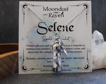 Selene Crystal Spell Jar Necklace, Moon Goddess Charm