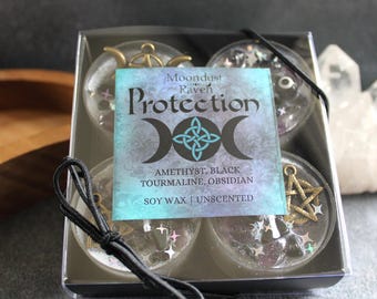 Velas de cristal de té de protección, velas rituales, velas de bruja, decoración de bruja, juego de velas de cristal, regalo de bruja