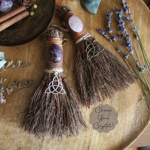 Triquetra Witch's Besom, Witch's Protection Altar Broom, Cinnamon Broom, Crystal Broom, Witchy Decor, Choose Your Crystal