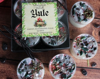 Yule Tealight Crystal Candles, Yule Candle, Winter Solstice Candle, Ritual Candle, Witchy Candle, Witchy Yule Gift, Stocking Stuffer