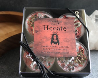 Hecate Tealight Crystal Candles, Ritual Candles, Witchy Candles, Witchy Decor, Hecate Offering