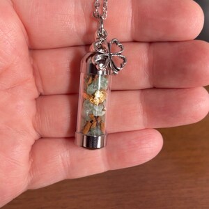 Abundance Spell Jar Amulet Necklace, Good Luck Spell Jar, Witchy Crystal Charm Jewelry, Clover Charm Necklace, Wearable Spell Jar image 4
