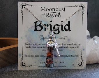 Brigid Spell Jar Amulet Necklace, Witchy Crystal Charm Jewelry, Brigid Jewelry, Brigid Offering, Wearable Spell Jar, Brigid's cross