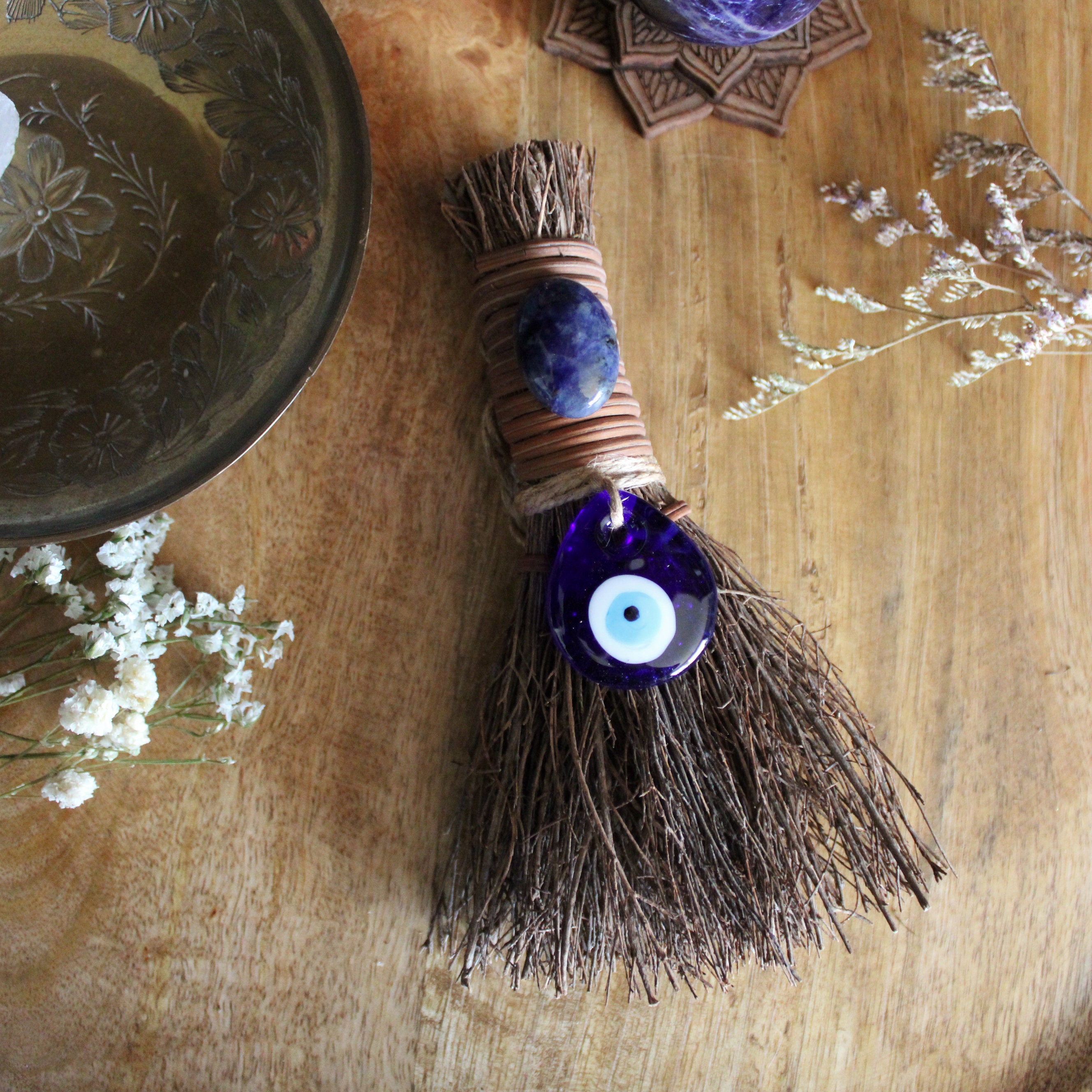 Escoba De Bruja De Natural - Escoba De Altar Wiccan De Bruja, Decoración De Brujería Hecha A Mano | Escoba De Natural Auténtica, Escoba De Varita De