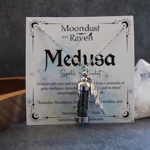 Medusa Spell Jar Amulet Necklace, Witchy Crystal Charm Jewelry, Medusa Jewelry, Medusa Offering, Wearable Spell Jar