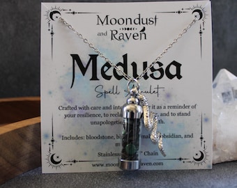 Collar con frasco de hechizo de Medusa, amuleto de cristal de bruja, dije de serpiente