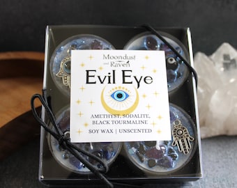 Evil Eye Tealight Crystal Candles, Protection Ritual Candles, Witchy Candles, Witchy Decor, Nazar Hamsa Amulet, Witchy Gift