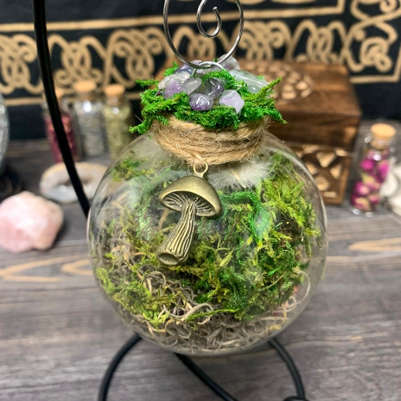 Protection Witch Ball | Forest Witch | | Cottagecore | Witchy Decor | Fairycore | Intention Spell Ball | Mushroom, Rose Quartz, Amethyst 