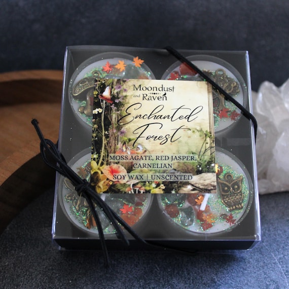 Enchanted Forest Tealight Crystal Candles, Ritual Candles, Witchy Candles, Forest Witch Candles, Cottagecore Candles, Witchy Gift