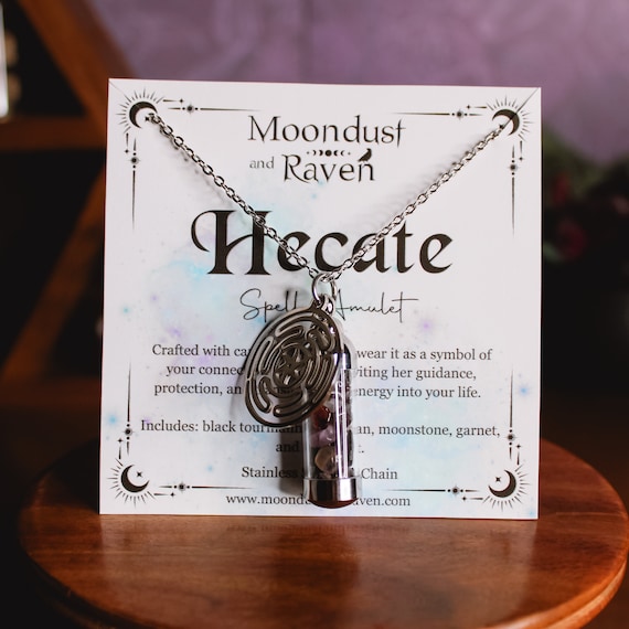Hecate Spell Jar Amulet Necklace, Witchy Crystal Charm Jewelry, Hecate Wheel Charm, Hecate Jewelry, Hecate Offering, Wearable Spell Jar