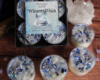 Winter Witch Tealight Crystal Candles, Yule Candle, Winter Solstice Candle, Ritual Candle, Witchy Candle, Witchy Yule Gift, Stocking Stuffer