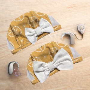 Baby hat for hearing aids/cochlear hat/baby pilot cap/ hearing retention hat/hearing aid hat/baby bonnet with mesh sides