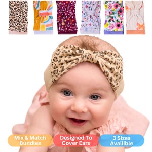 Baby Hearing Aid Headband | Soft Ear Coverage | Mix Match Patterns (3 Sizes) Flat Bow