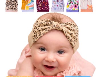 Baby Hearing Aid Headband | Flat Bow Style | Soft | Mesh Ear Coverage | Mix & Match Pattern Bundles | 3 Sizes | Ready to Ship