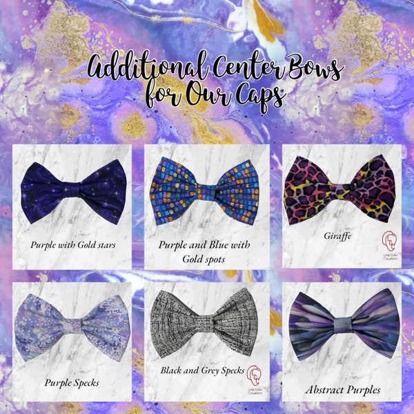Center Bows(purples) for interchangeable bow cap/Hearing aid/Cochlear implant/Hat/Mesh sides/Infant/Child/boy/girl/Accessories/hoh/