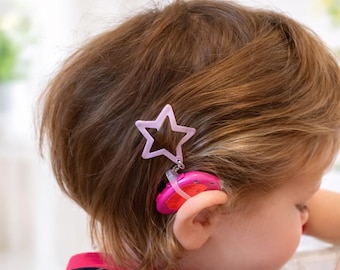 Kids Hearing Retention Clip - Stars |3 Pack - Child Safety Tether/hearing aid hair clip /Cochlear Implant