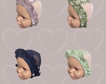 Bonnet à volants/Basique/côtés en filet intégral/Capuchon pilote/Aide auditive/Implant cochléaire/Bonnet/bonnet/Côtés en filet/bébé/enfant//garçon/fille/accessoires/pression