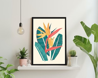 Impresión de flor de ave del paraíso: arte mural botánico tropical (descarga digital disponible)