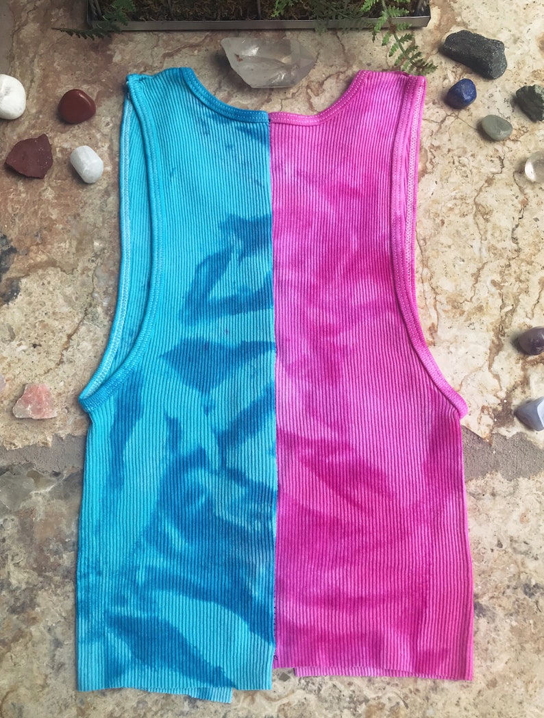Hand-Dyed Frankenstein Crop Top Pink /& Aqua