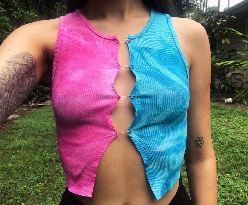 Hand-Dyed Frankenstein Crop Top Pink /& Aqua