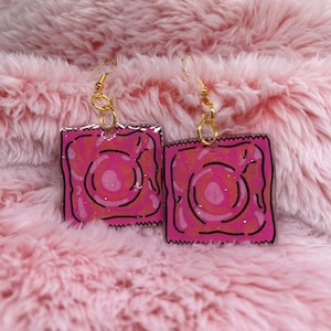 Funny Bachelorette Earrings, Condom wrapper Jewelry, Girls Night Gift, Party Statement Earrings
