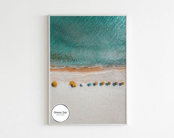 Blue Beach Wall Art Printable | Coastal Beach Poster | Modern Living Room Wall Décor | Yellow Turquoise Photography | Digital Download Print