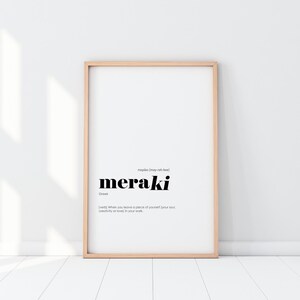 Greek Wall Art Print | Black White Poster | Meraki Definition Printable | Inspiring Quote | Living Room Wall Décor | Digital Download
