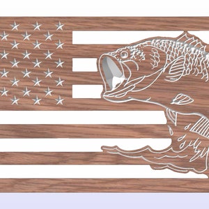 US Flag with Jumping Bass CNC file – Dxf and Svg files – Digital Download only