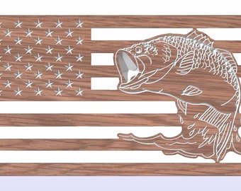 US Flag with Jumping Bass CNC file – Dxf and Svg files – Digital Download only