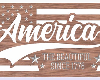 US Flag with the words &quot;America the Beautiful&quot; CNC file – Dxf and Svg files – Digital Download only