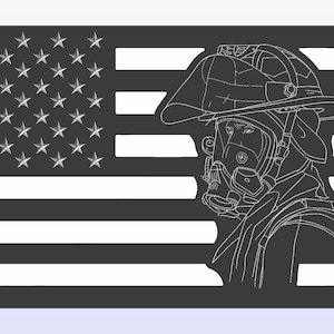 US Flag with Fire Fighter CNC file – Dxf and Svg files – Digital Download only