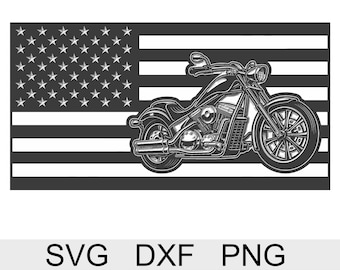 US-Flagge mit Motorrad-CNC-Datei – Dxf und Svg-Dateien – nur digitaler Download