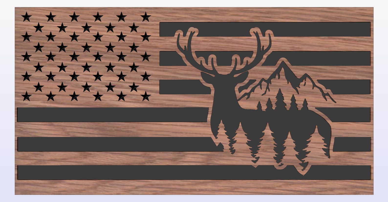 American Flag With Deer in Forest With Mountains Svg and Dxf - Etsy