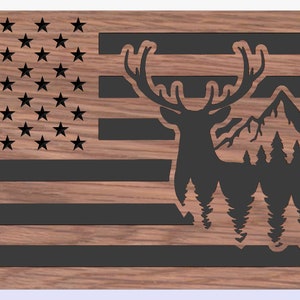 American Flag with Deer in forest with mountains Svg and Dxf cut files - Digital Download Only