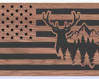 American Flag with Deer in forest with mountains Svg and Dxf cut files - Digital Download Only