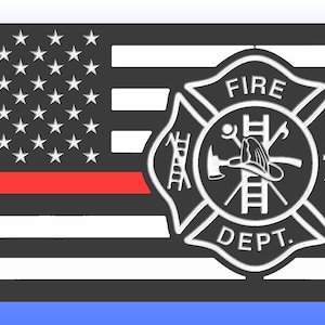 US Flag with Fire Dept label - Dxf and Svg files for instand download
