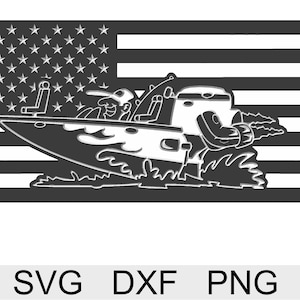 US Flag with Fun (cartoon-like) Bass Boat character - CNC file with Dxf and Svg files – Digital Download only