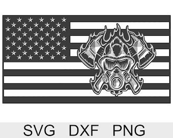 US Flag with Firefighter and flames. Svg and Dxf files for CNC or Laser. – Digital Download Only