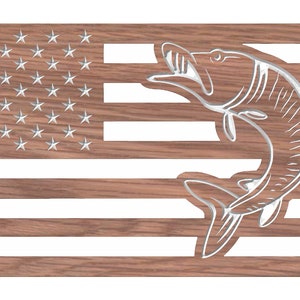 US Flag with Jumping Muskie CNC file – Dxf and Svg files – Digital Download only