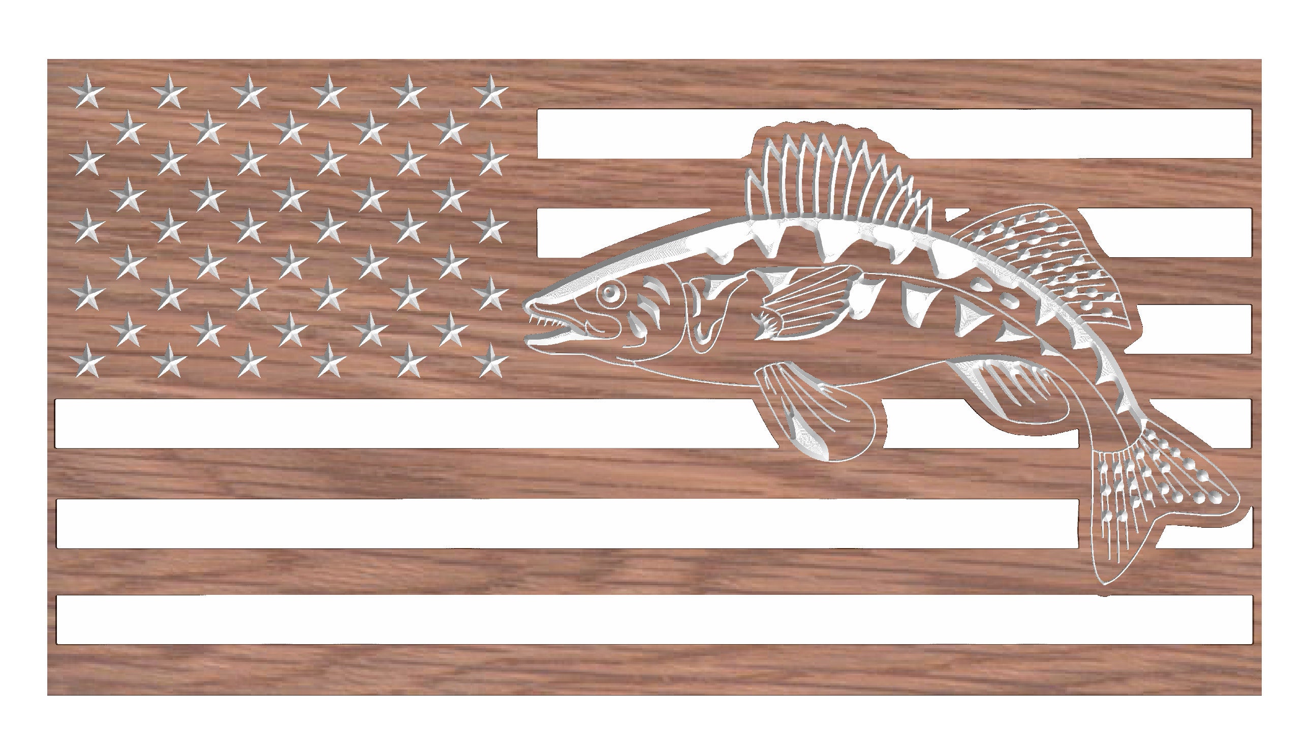 US Flag with Walleye CNC file – Dxf and Svg files – Digital Download only
