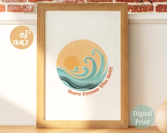 Here Comes The Sun Print, Sun and Waves Poster, Burnt Orange Nursery Decor