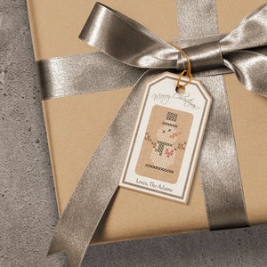 Padrão bonito do Tag do presente do boneco de | Etiqueta editável em ponto cruz de Natal | Cartão do favor do feriado de Digitas | PDF