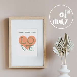 Vintage Love Print | Minimale Cross Stitch Poster | Typografie Art Print | Afdrukbare Valentijnsdag Decor