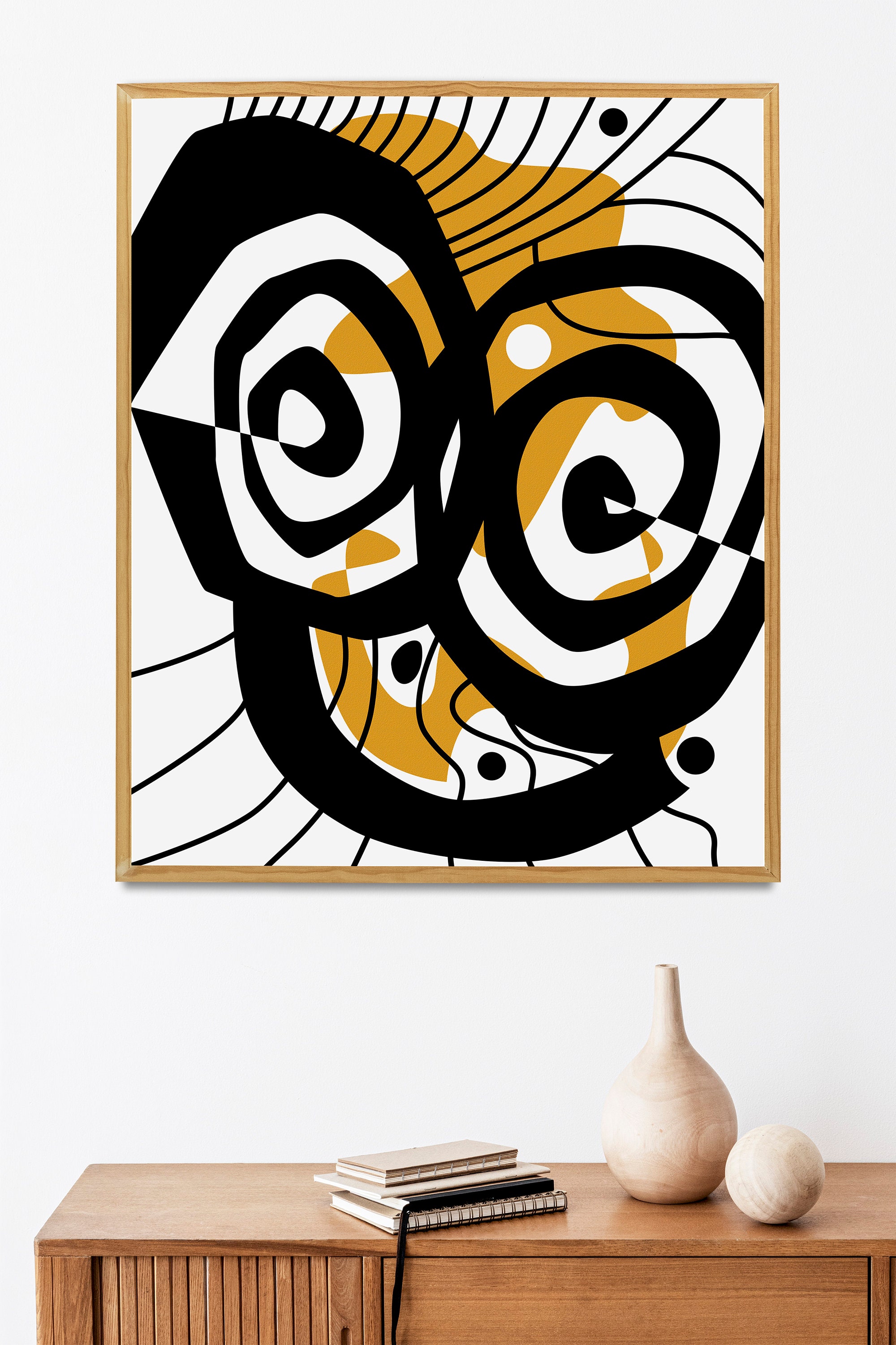 Oversized Black and White Abstract Print | Modern Yellow Geometric Wall ...