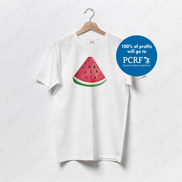 Watermelon Palestine (فلسطين) - Gildan Classic Crewneck Cotton Unisex T-shirt Art Print - White